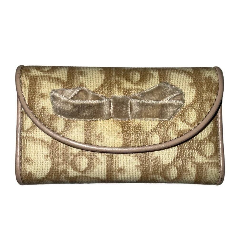 CHRISTIAN DIOR 4 Hooks Key Holder Trotter Canvas Leather Beige/Cream